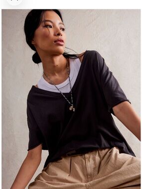 We The Free Black nova v neck Top with Cream Label